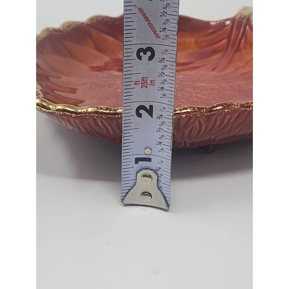Ceramic‎ Dish Orange Leaf Shaped With Gold Trim Fall Colors - Picture 9 of 9